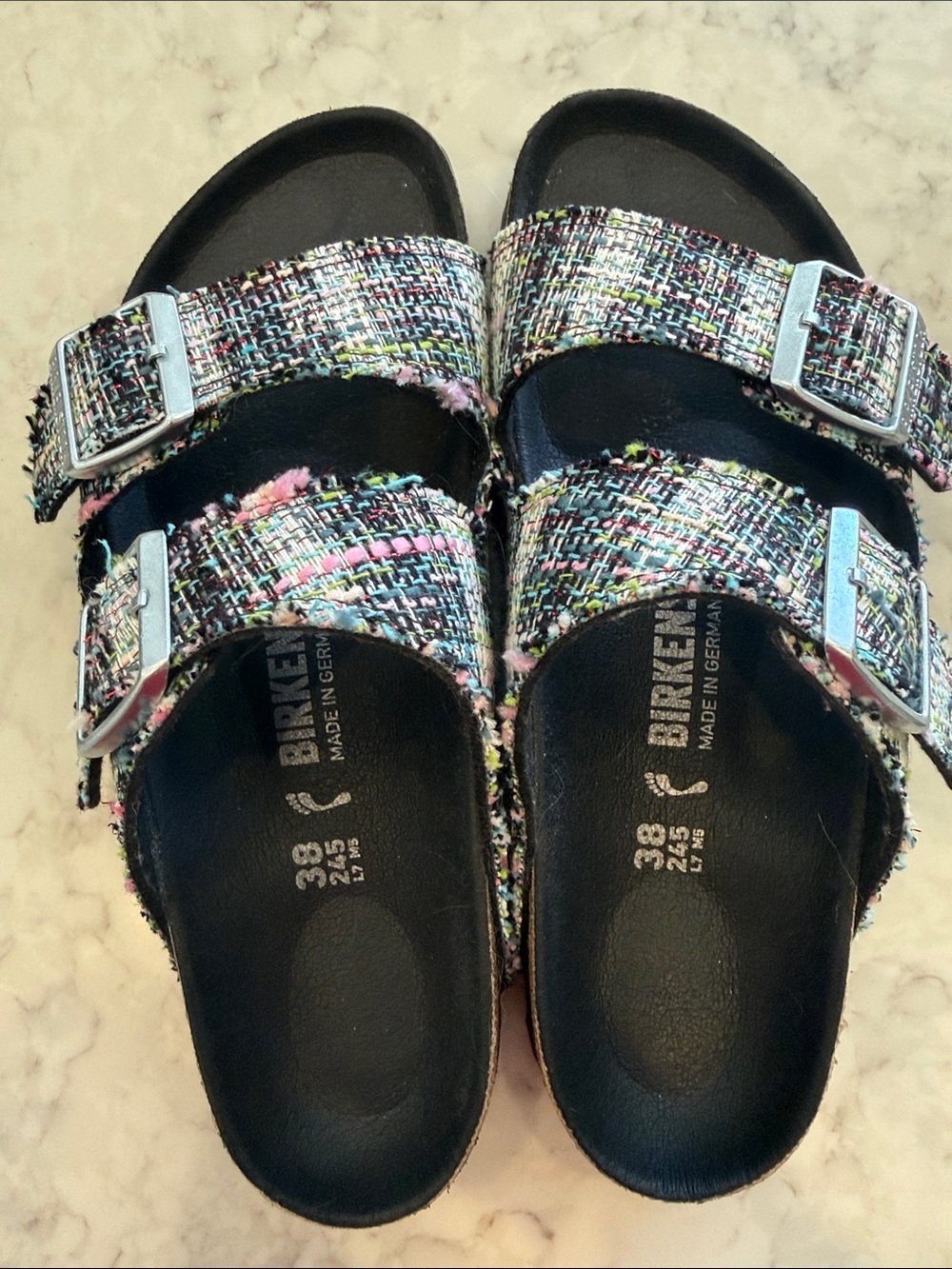 Birkenstock Women's Multicolor Tweed Double-Buckle Sandals with Black Footbed